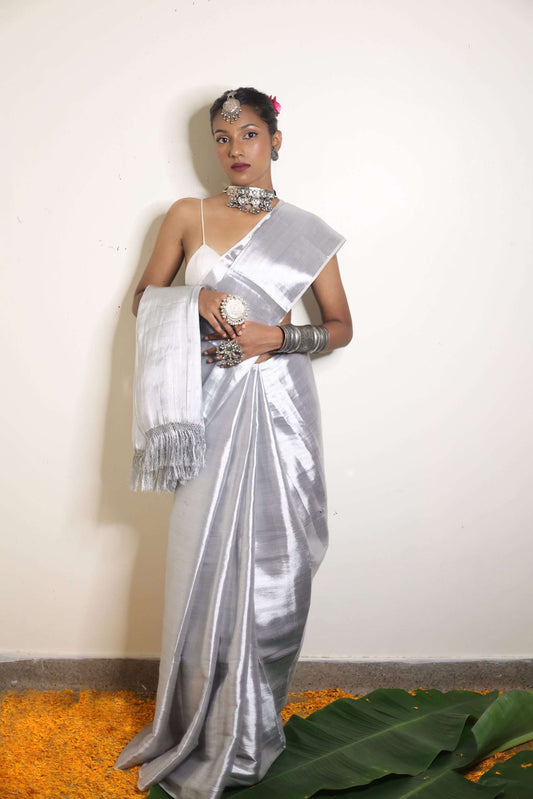 Silver Twil Weave Saree