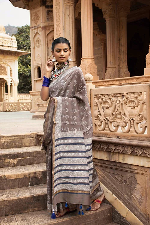 Chanderi Gold Border
