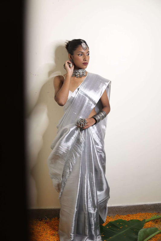 Silver Twil Weave Saree